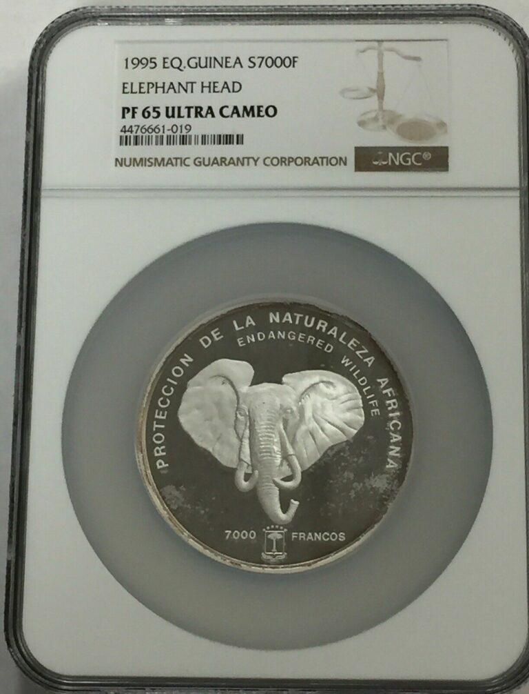 Read more about the article 1995 EQ. Guinea S7000F Elephant Head    NGC PF 68 Ultra Cameo