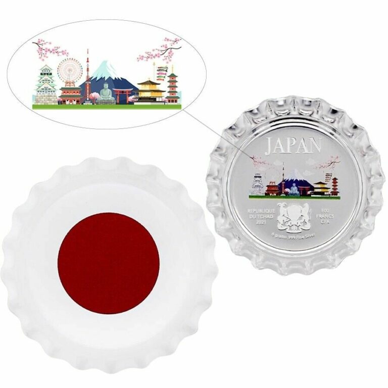 Read more about the article Sale Price – 2021 Chad 6 g World Landmarks Japan Bottle Cap Silver Coin (In Cap)