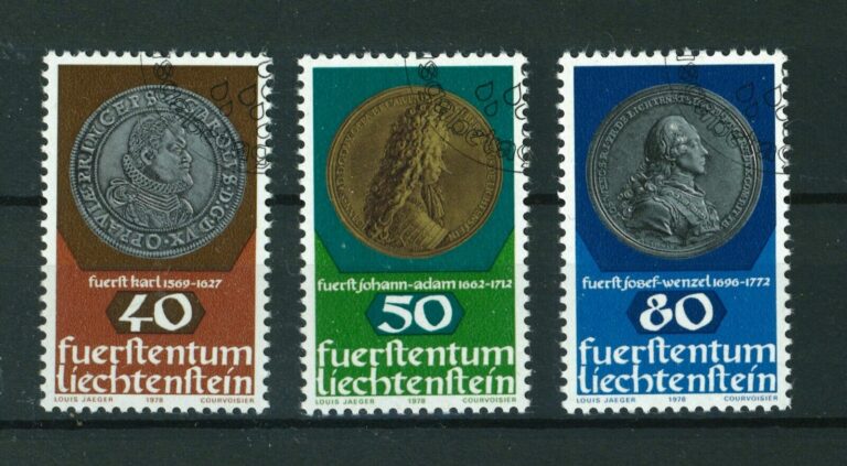 Read more about the article Liechtenstein 1978 Coins (2nd series) full set of stamps. Used. Sg 707-709