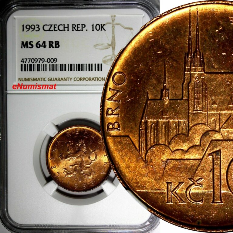 Read more about the article Czech Republic Copper 1993 10 Korun NGC MS64 RB TOP GRADED BY NGC KM# 4