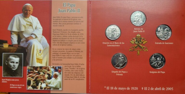 Read more about the article Pope John Paul II  Order of MALTA 5 coin set 1 Lira coins 2005  Spanish Edition