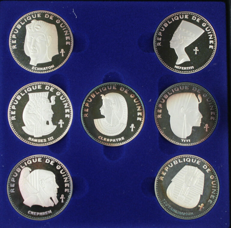 Read more about the article Republic of GUINEA 1970 Ancient Egypt 500 Franc 29 Gram SILVER 7 COIN Proof Set