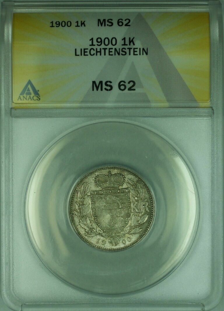 Read more about the article 1900 Liechtenstein 1K One Krone Silver Coin ANACS MS-62  (WB2)