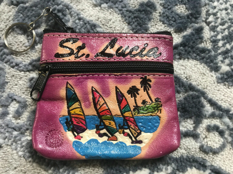 Read more about the article St. Lucia Dual-Zip Leather Coin Purse Small Wallet Pink Boats Windsurfing