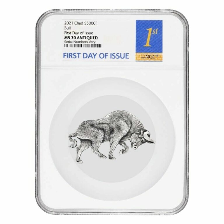 Read more about the article 2021 Chad 1 oz Silver Bull Shaped Coin NGC MS 70 FDOI Antiqued High Relief