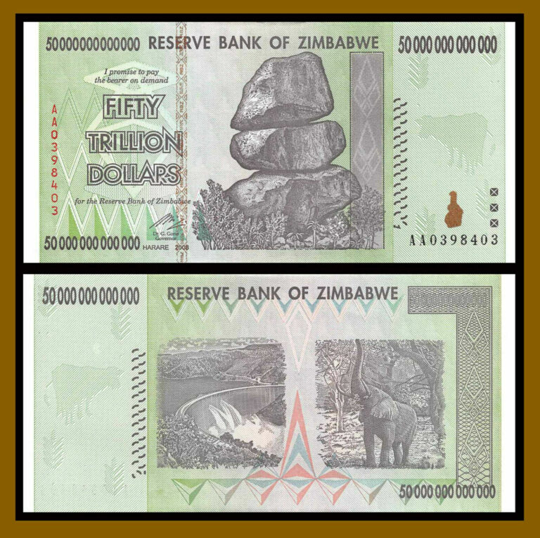 Read more about the article 2008 50 TRILLION DOLLARS ZIMBABWE BANKNOTE  AA P-90 Used (Cir-XF) 100 SERIES