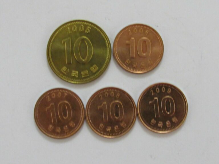 Read more about the article Lot of 5 Different South Korea Coins – 2005 to 2009 – Circulated and Uncirculated