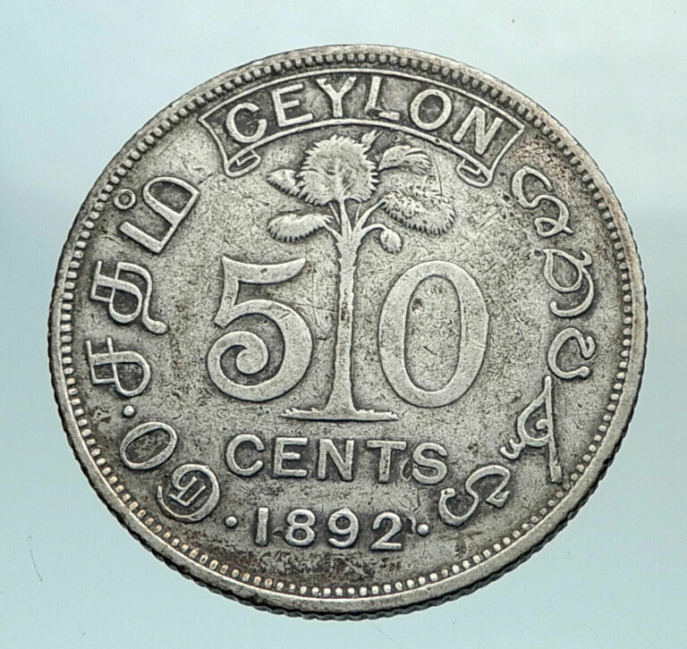 Read more about the article 1892 CEYLON now SRI LANKA UK Queen Victoria Genuine Silver 50 Cents Coin i81075