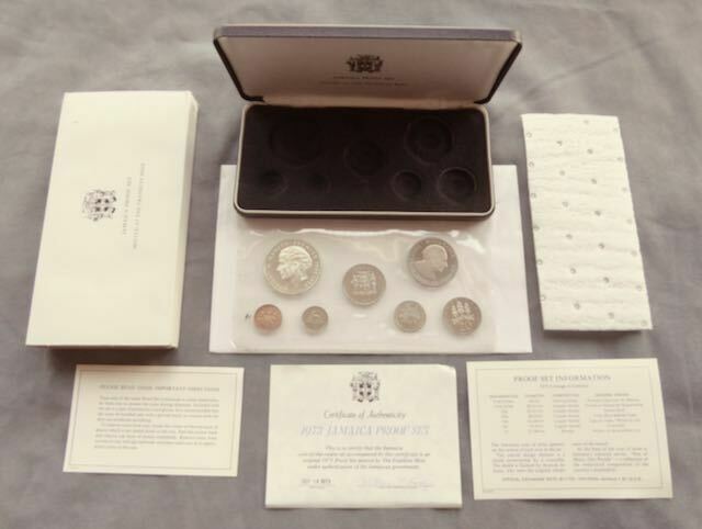 Read more about the article 1973 JAMAICA PROOF 8 COIN SET COA B/U w/ Sterling Silver $5 Coin Franklin Mint