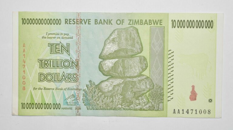 Read more about the article RARE 2008 10 TRILLION Dollar – Zimbabwe Note – 100/50 Series