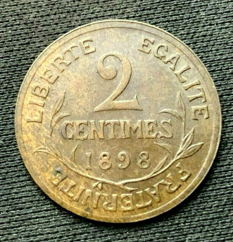 Read more about the article 1898  France 2 Centimes coin AU     Bronze World Coin     #C394