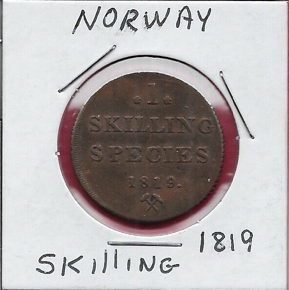 Read more about the article NORWAY KINGDOM 1 SKILLING SPECIES 1819 RULER CARL XIV JOHAN CROWNED RECTANGULAR