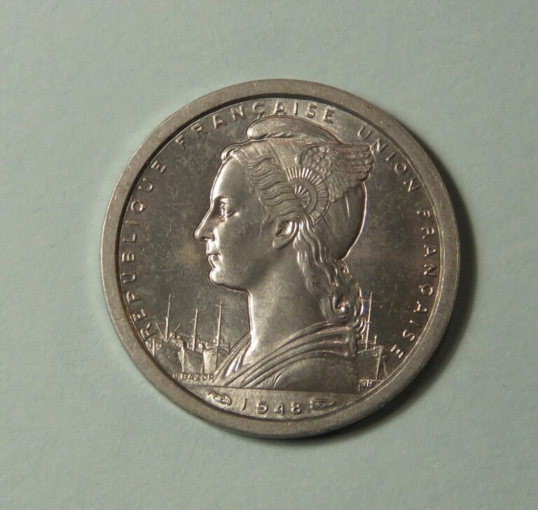 Read more about the article 1948 French Equatorial Africa 1 Franc Unc World Coin Congo Gabon Gazelle Winged