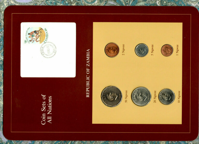 Read more about the article Coin Sets of All Nations Zambia w/card 1972-1983 UNC 5 20 50 Ngwee 1972