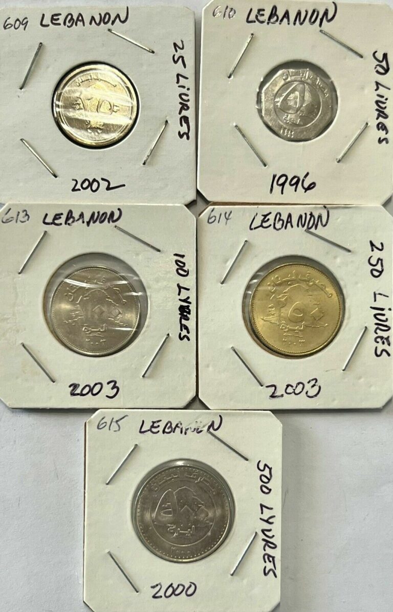 Read more about the article Lebanon 25/50/100/250/500 Livres Set 5 Coins Uncirculated