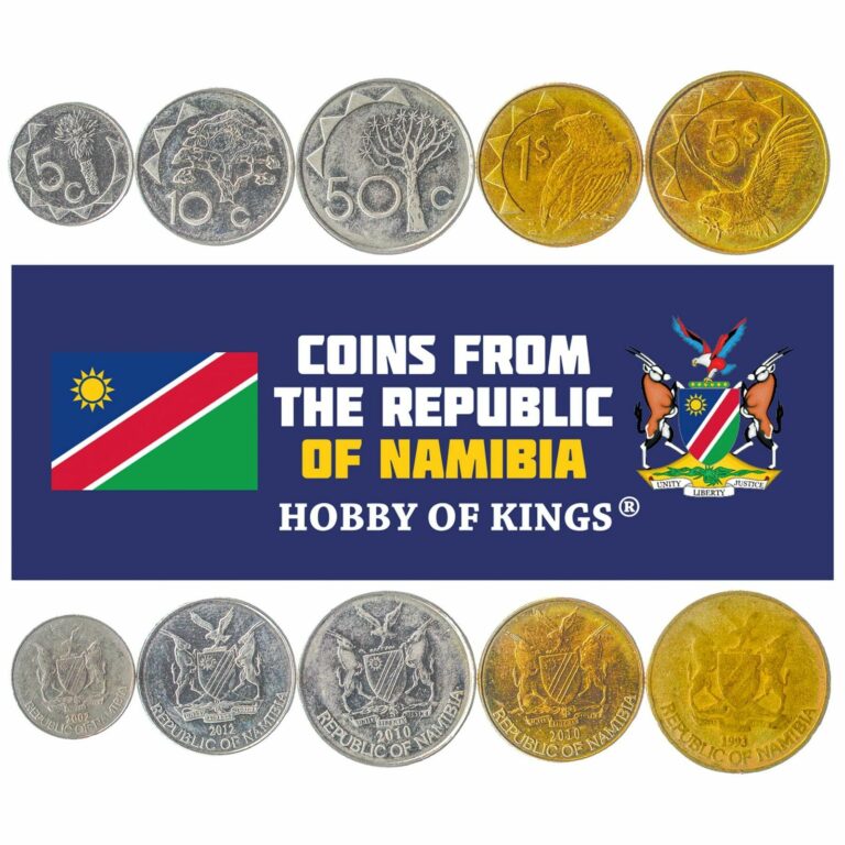 Read more about the article SET 5 COINS FROM NAMIBIA. NAMIBIAN MONEY: 5  10  50 CENTS 1  5 DOLLARS 1993-2015