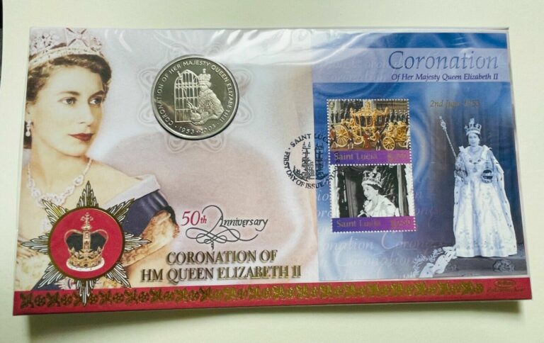 Read more about the article CORONATION 50TH ANNIVERSARY 2003 ST LUCIA BRITISH COIN COVER + $1 COIN SCARCE