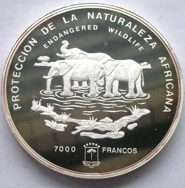 Read more about the article Equatorial Guinea 1995 Elephant 5oz 7000 Francs Silver Coin Proof-A