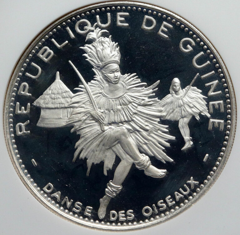 Read more about the article 1969 GUINEA Oiseaux Dancers VINTAGE Proof Silver 500 Fr African Coin NGC i85990