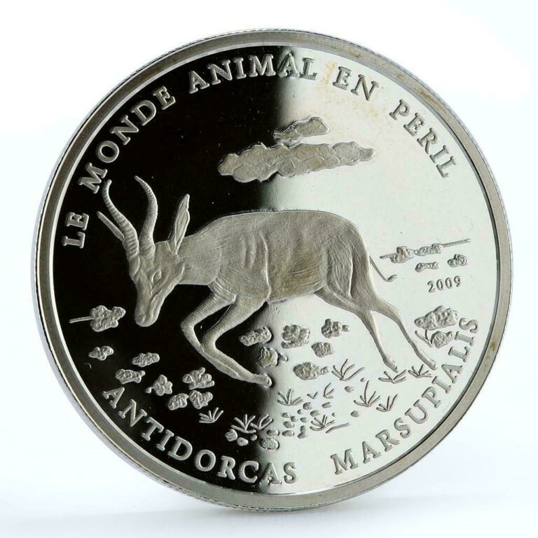 Read more about the article Ivory Coast 1000 francs Peril Wildlife Antidorcas Marsupialis silver coin 2009