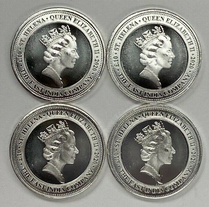 Read more about the article LOT of 4 East India Co .999 Silver 1/10 Oz 2020 Spade Guinea St. Helena BU Coins