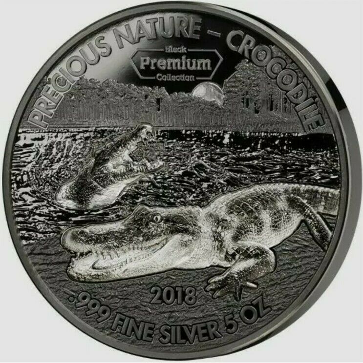 Read more about the article Benin – 2018 – Precious Nature –  Crocodile – Black Prooflike Silver Coin – 5 oz