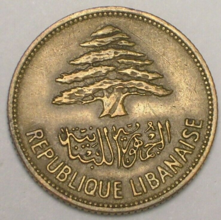 Read more about the article 1961 Lebanon Lebanese 25 Piastres Cedar Tree Coin VF+