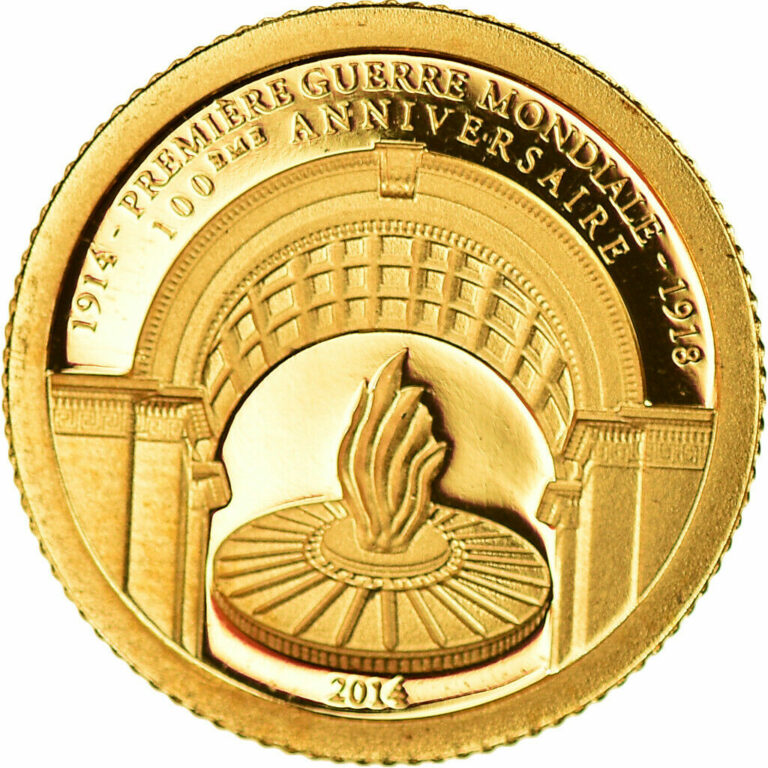 Read more about the article [#856323] Coin  Gabon  Première guerre mondiale  1000 Francs  2014  MS  Gold
