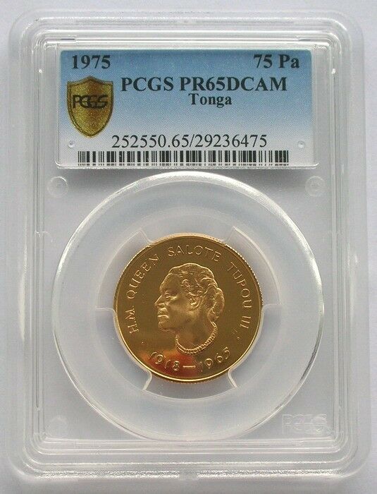 Read more about the article Tonga 1975 George Tupou III 75 Pa’anga PCGS PR65 Gold Coin Proof