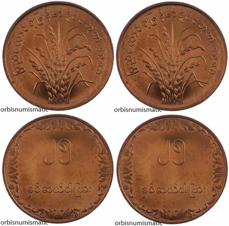 Read more about the article 2X MYANMAR BURMA 25 PYAS 1980 BRONZE FAO RICE PLANT UNCIRCULATED 2 COINS G286