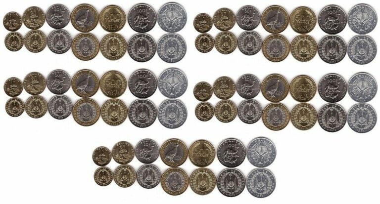 Read more about the article Djibouti – 5 pcs x set 7 coins 5 10 20 50 100 250 500 Francs 1991 – 2016 UNC