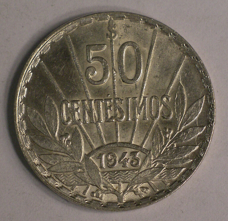 Read more about the article 1943 So Uruguay silver 50 Centesimos coin KM-31 #8271