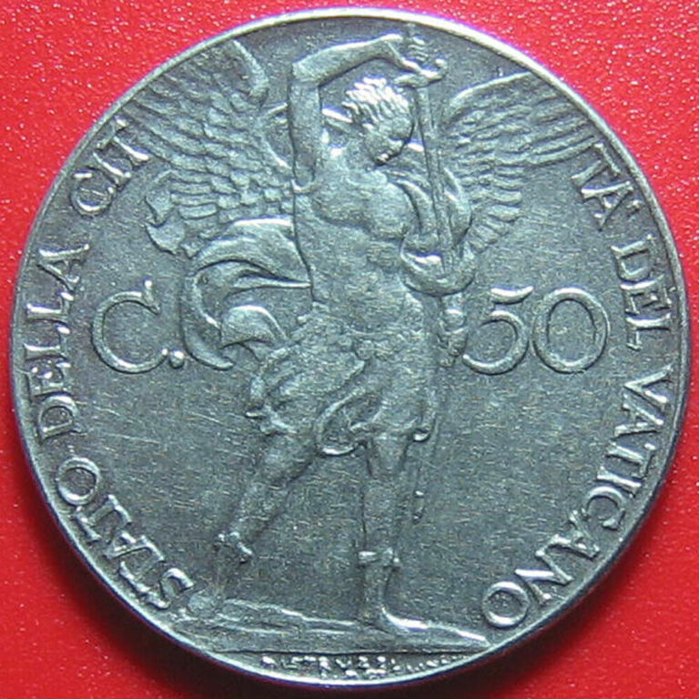 Read more about the article 1941 VATICAN CITY 50 CENTESIMI ARCHANGEL MICHAEL SWORD PIUS XII RARE COIN 24mm