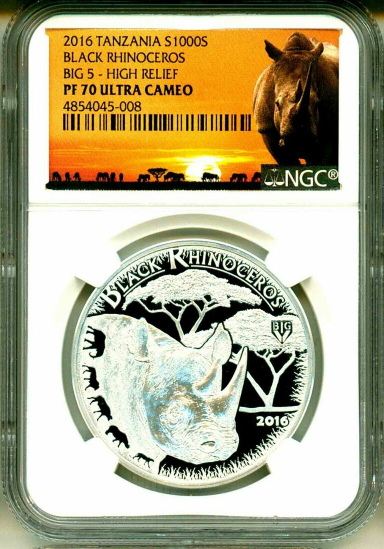 Read more about the article 2016 Tanzania S1000S Big 5 High Relief Black Rhinoceros NGC PF70 UC and COA