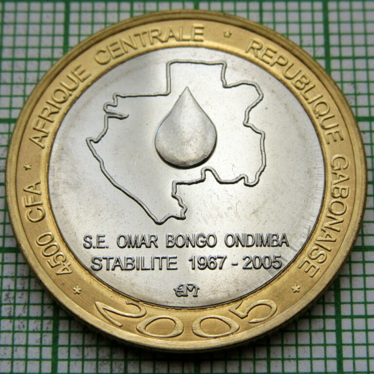 Read more about the article GABON 2005 3 AFRICA or 4500 CFA COIN  STABILITY  BI-METALLIC  UNC