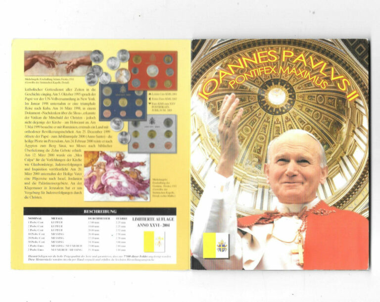 Read more about the article VATICAN CITY PROBE SET 1 CENT-2 EURO 2004 John Paul II 8 COINS UNC In Folder. B8