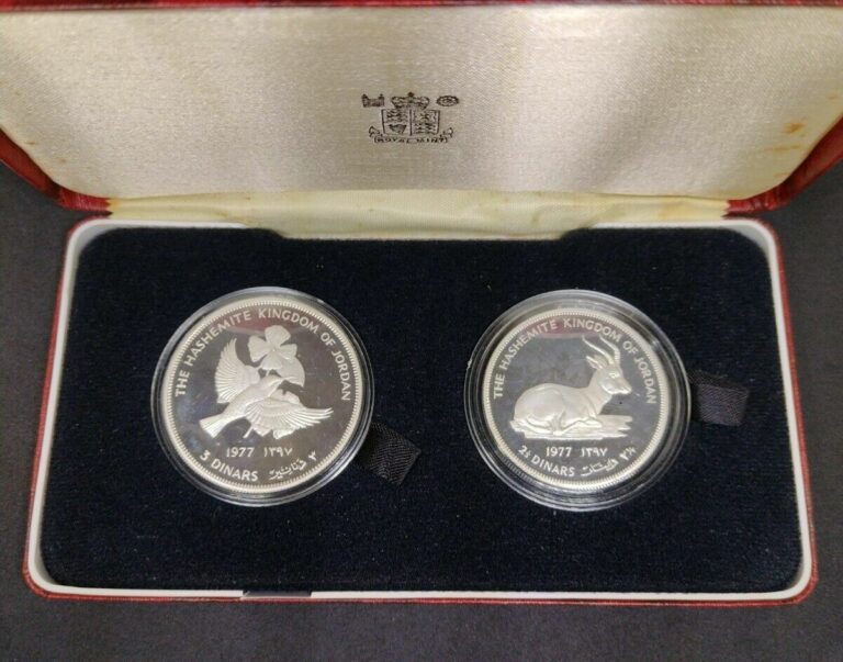 Read more about the article Kingdom Of Jordan Silver Proof 2 1/2 And 3 Dinars 1977 Boxed Set With COA