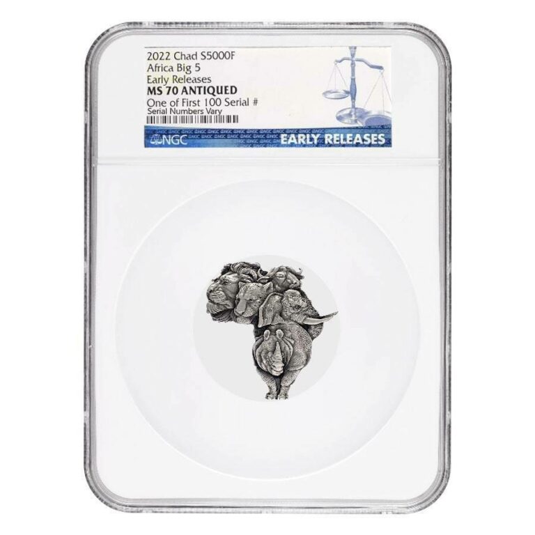 Read more about the article 2022 Chad 1 oz Silver Big Five Africa Shaped Coin NGC MS 70 ER One of First 100