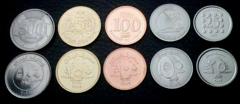 Read more about the article Lebanon 5 Coins Set  25 50 100 250 500 Livres 2002 to 2018  UNC