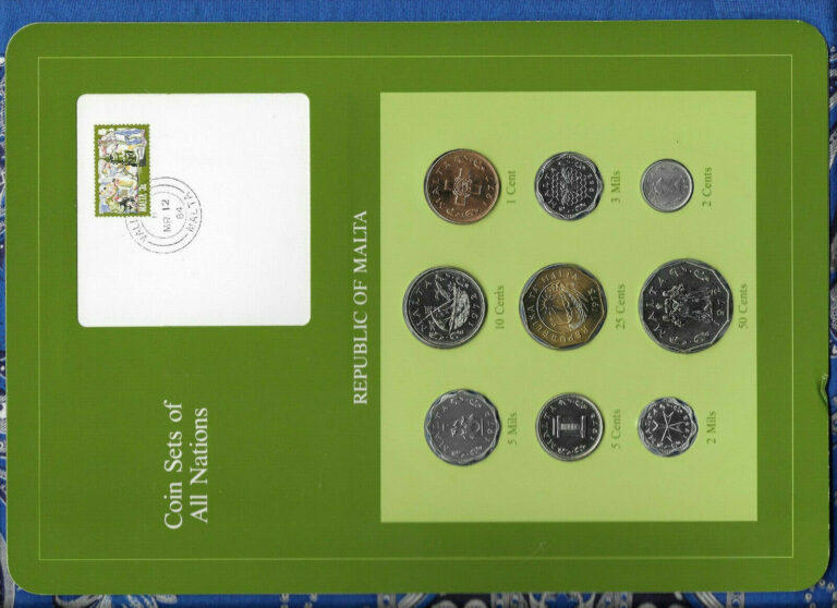 Read more about the article Coin Sets of All Nations Malta 1972 – 1982 2 and 3 Mils 1982 UNC 2 cent 1977