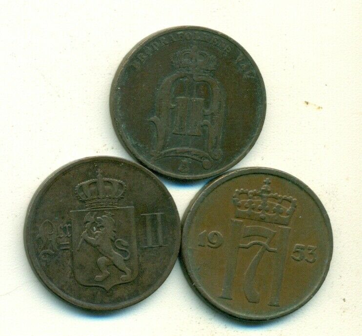 Read more about the article 3 OLD and OLDER 5 ORE COINS from NORWAY – 1878  1888 and 1953 (3 DIFFERENT TYPES)