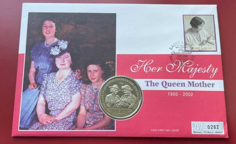 Read more about the article 2002 The Queen Mother Memorial Coin Cover Gibraltar Coin + St Lucia Stamps