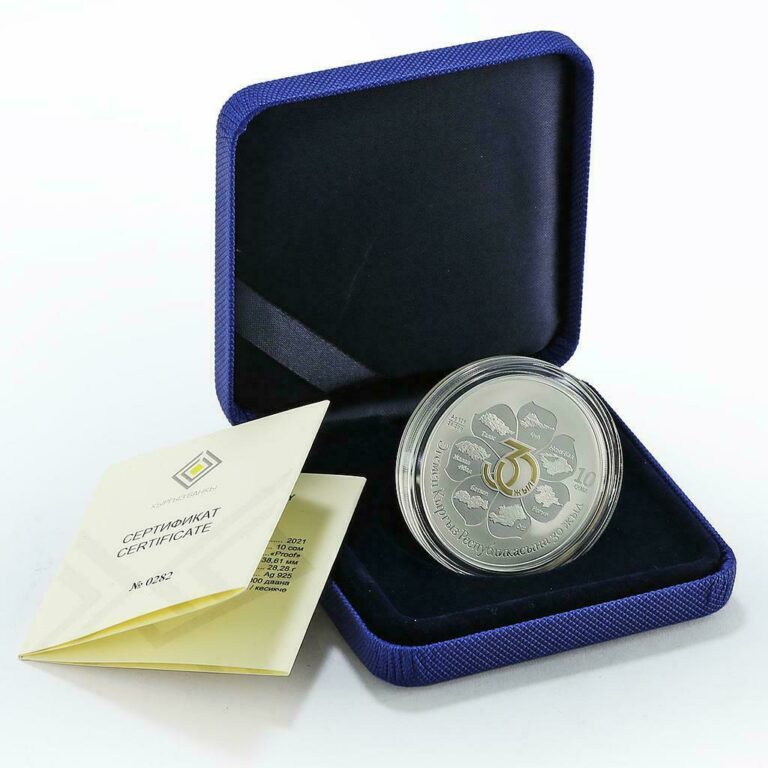 Read more about the article Kyrgyzstan 10 som 30th Anniversary of Independence Flower silver coin 2021