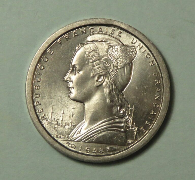 Read more about the article 1948 French Equatorial Africa 1 Franc Unc Coin Congo Gabon Gazelle Winged Cap