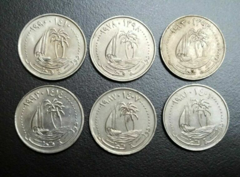 Read more about the article 1973 1978 1981 1987 1990 1993 QATAR 50 DIRHAMS KM 5 LOT OF 6 COINS VINTAGE DATES