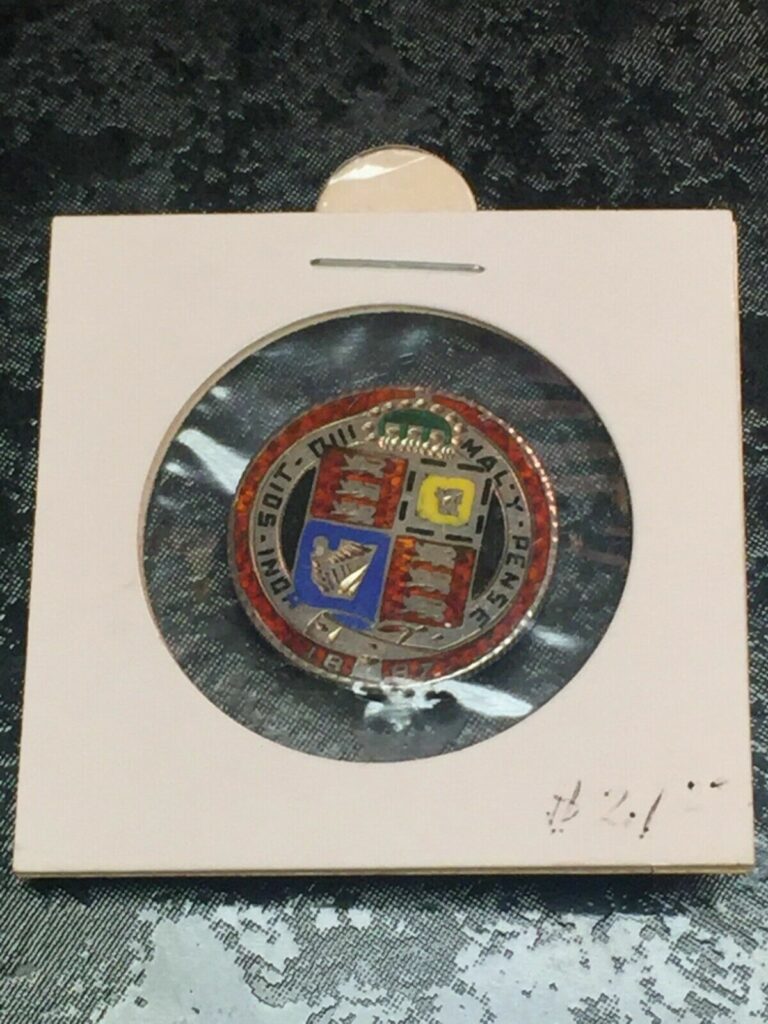 Read more about the article 1887 Victoria Great Britain Honi Soit Qui Mal Y Pense Coin Enameled Pin