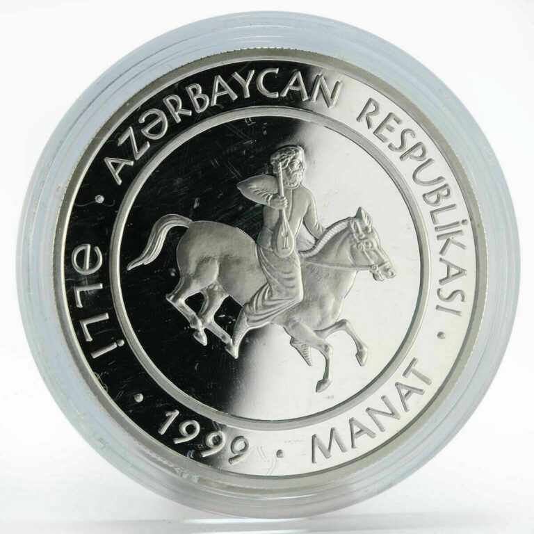 Read more about the article Azerbaijan 50 Manat 1300 year Epos Kitabi Dede Gorgud 1999 Silver Coin ProofKM38