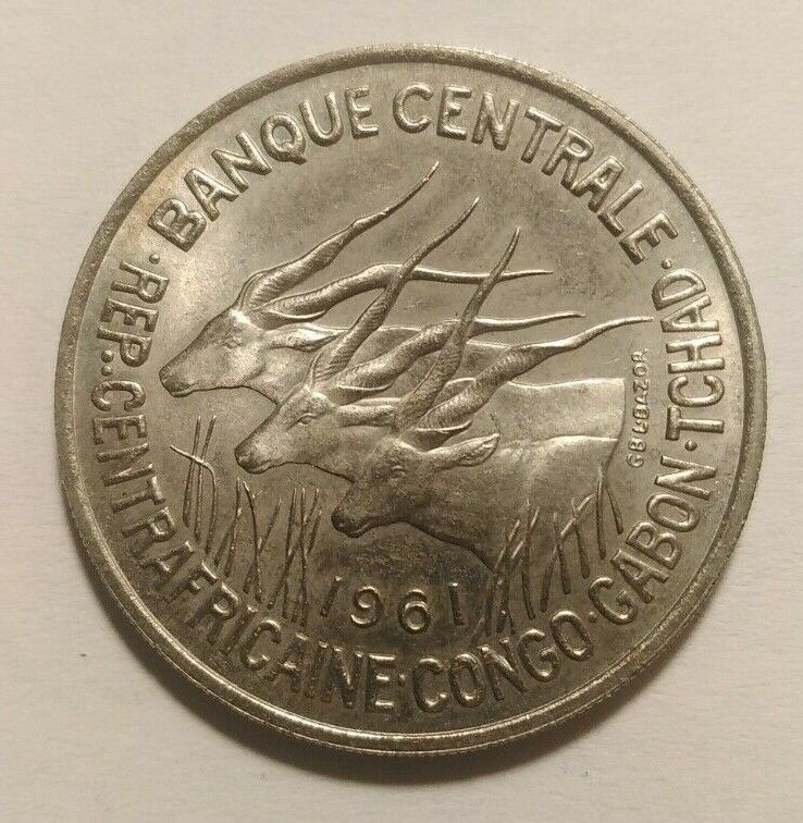 Read more about the article Equatorial African States 50 Francs 1961 Congo Gabon Tschad AU COIN