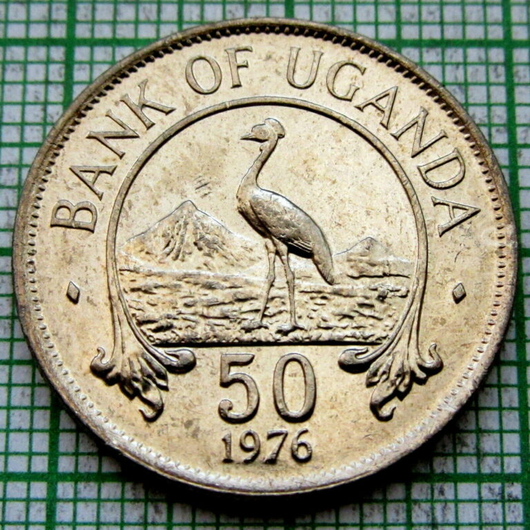 Read more about the article UGANDA 1976 50 CENTS  GREY CROWNED CRANE  UNC ONE YEAR TYPE