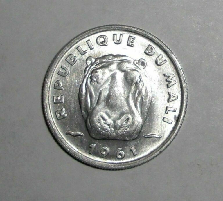 Read more about the article 1961 Mali 5 francs  Hippo  animal wildlife coin